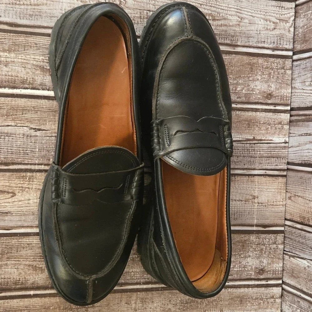 Sz 9 D Allen Edmonds Freeport Black Leather Weatherproof Lug Sole Penny Loafers